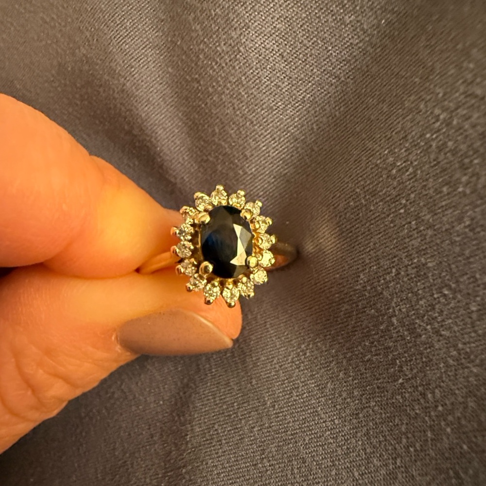 Gold Ring with Blue Sapphire and Diamond Accents